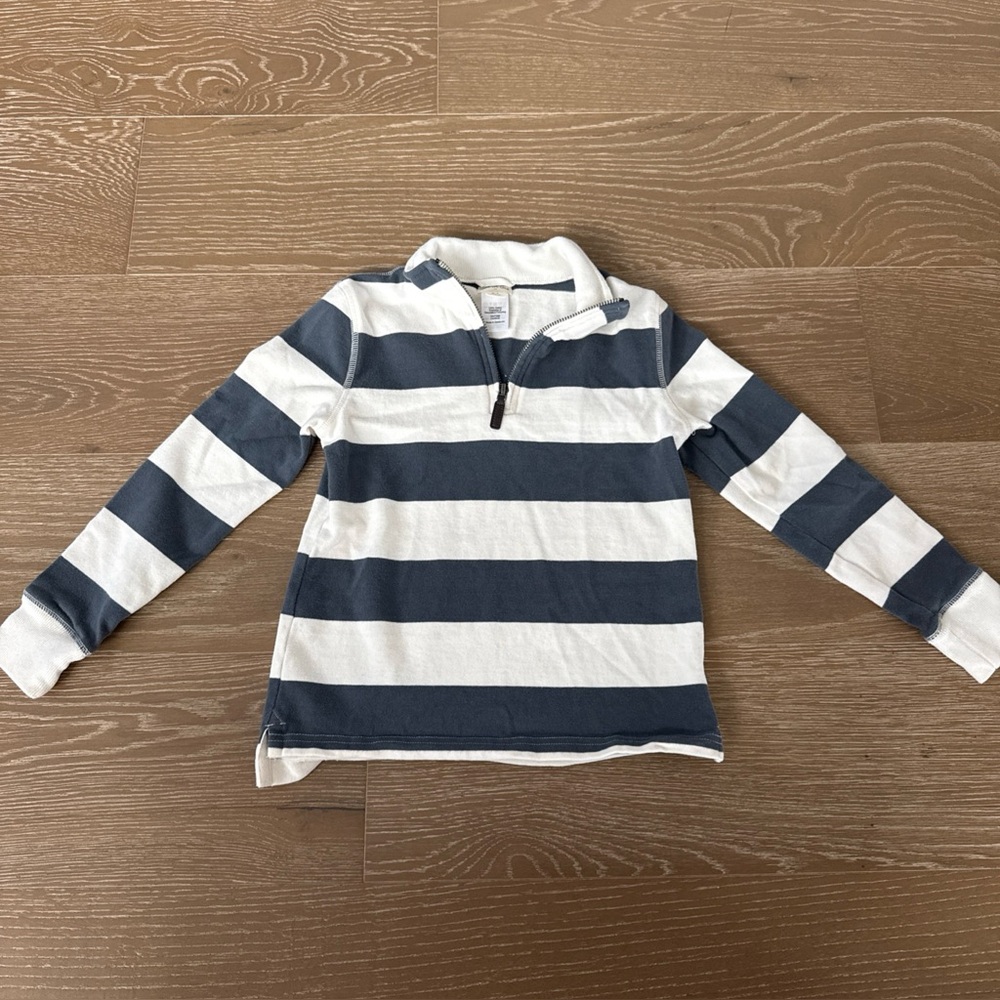Crewcuts Boys Gray Off White Rugb  Stripe 1/4 Zip Top Size 6-7 Cotton